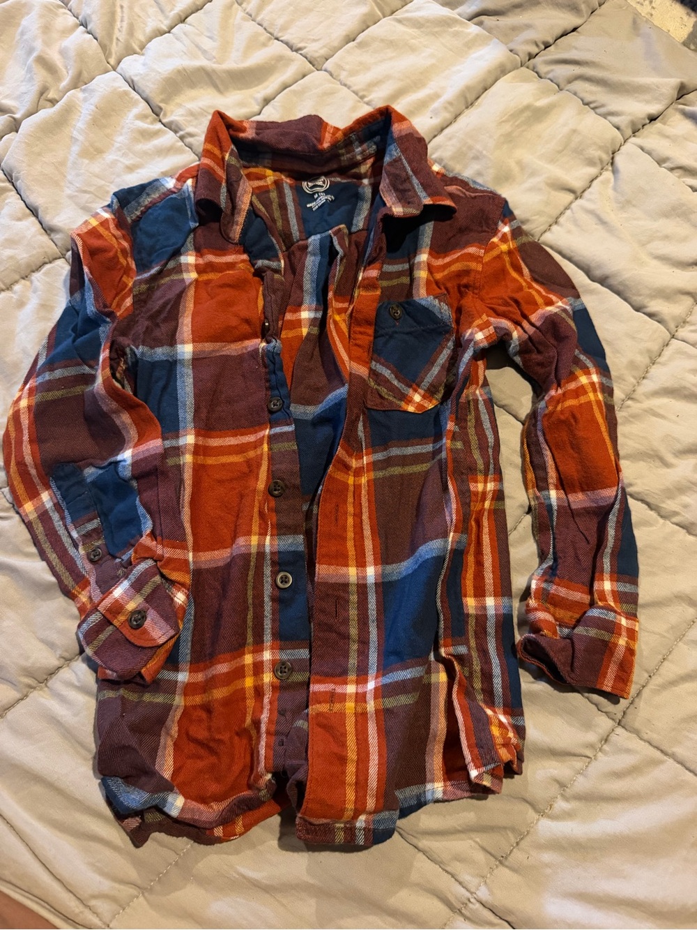 wonder nation Orange and Blue Plaid Button-Down Shirt